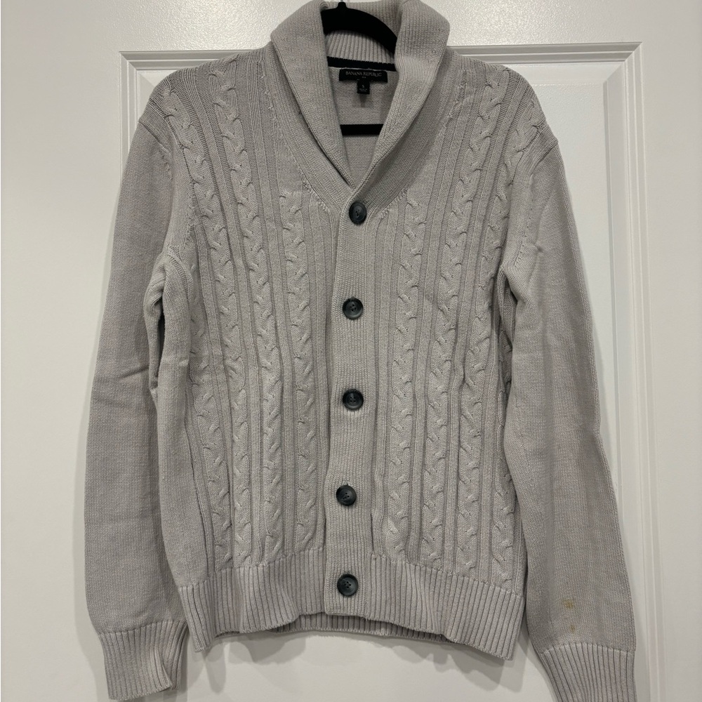 Men's Banana Republic Gray Cable Knit Cardigan Sweater